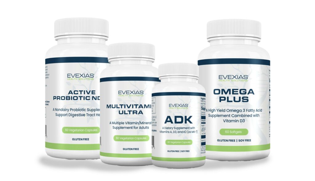 EVEXIAS Total Daily nutraceutical product bottles